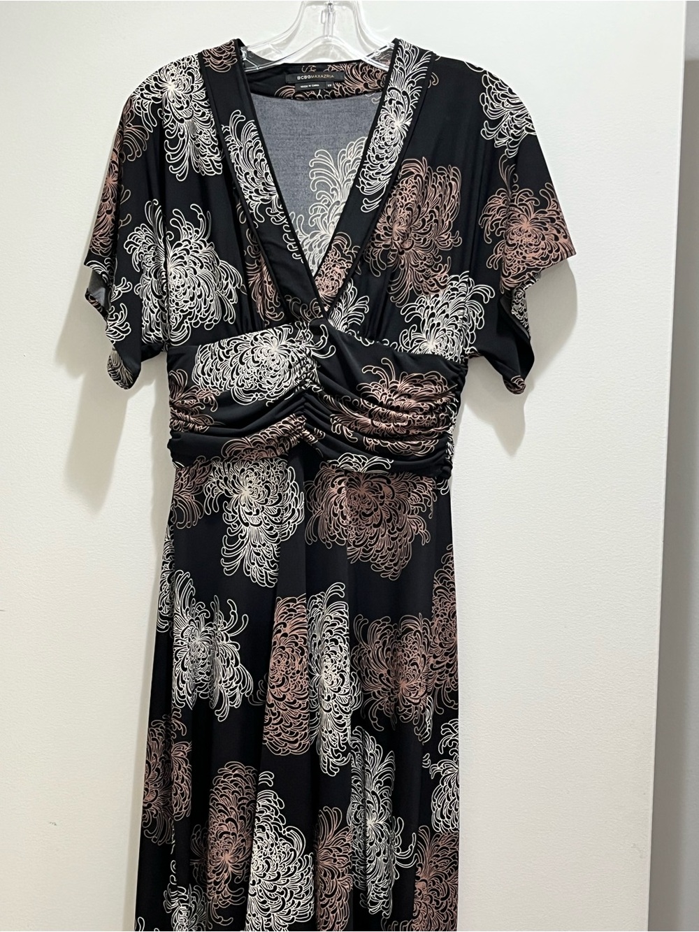 BCBGMaxAzria XS Black Dress with Cream and Brown Floral Print